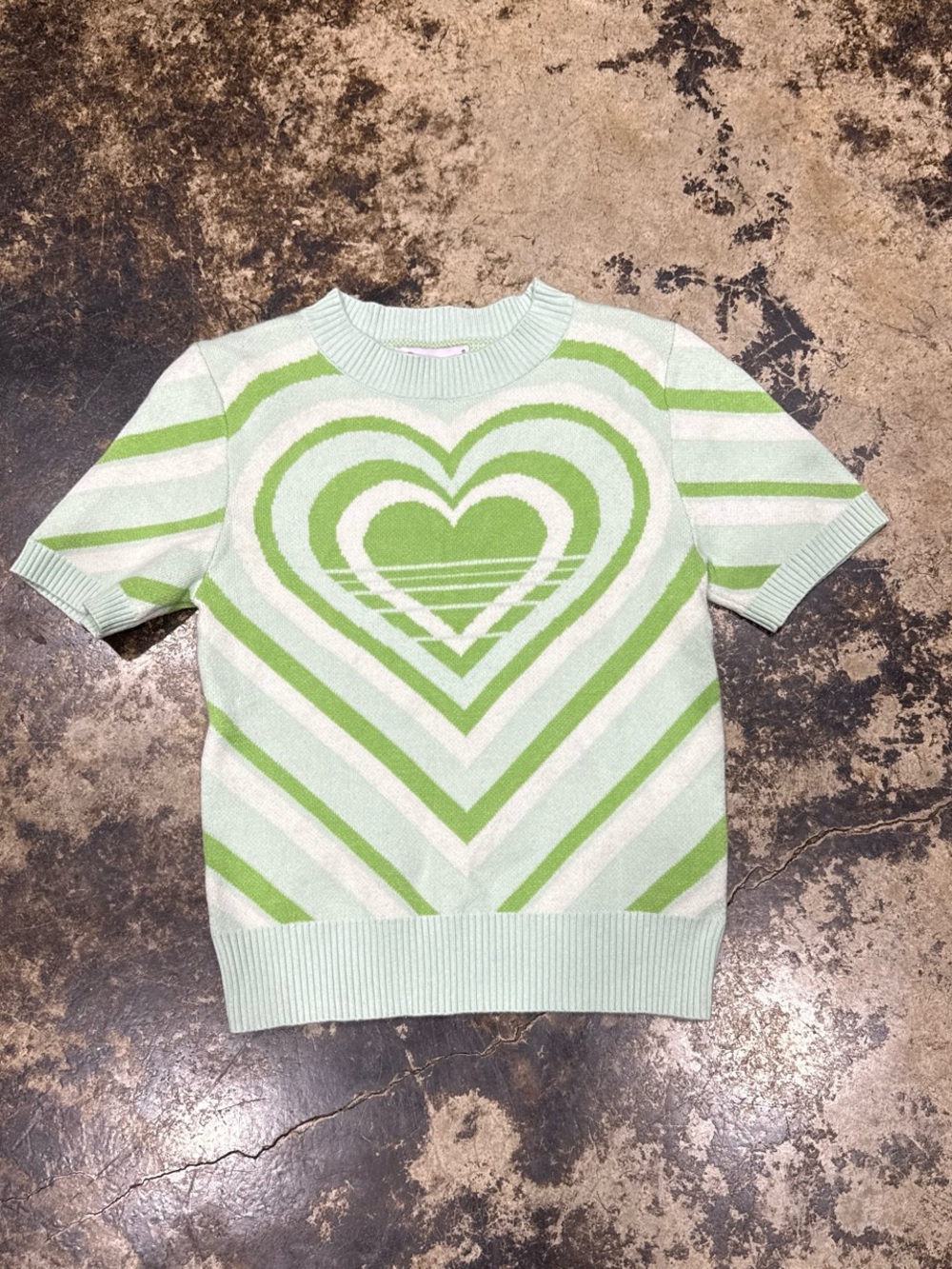Short-Sleeve Heart Stripe Sweater